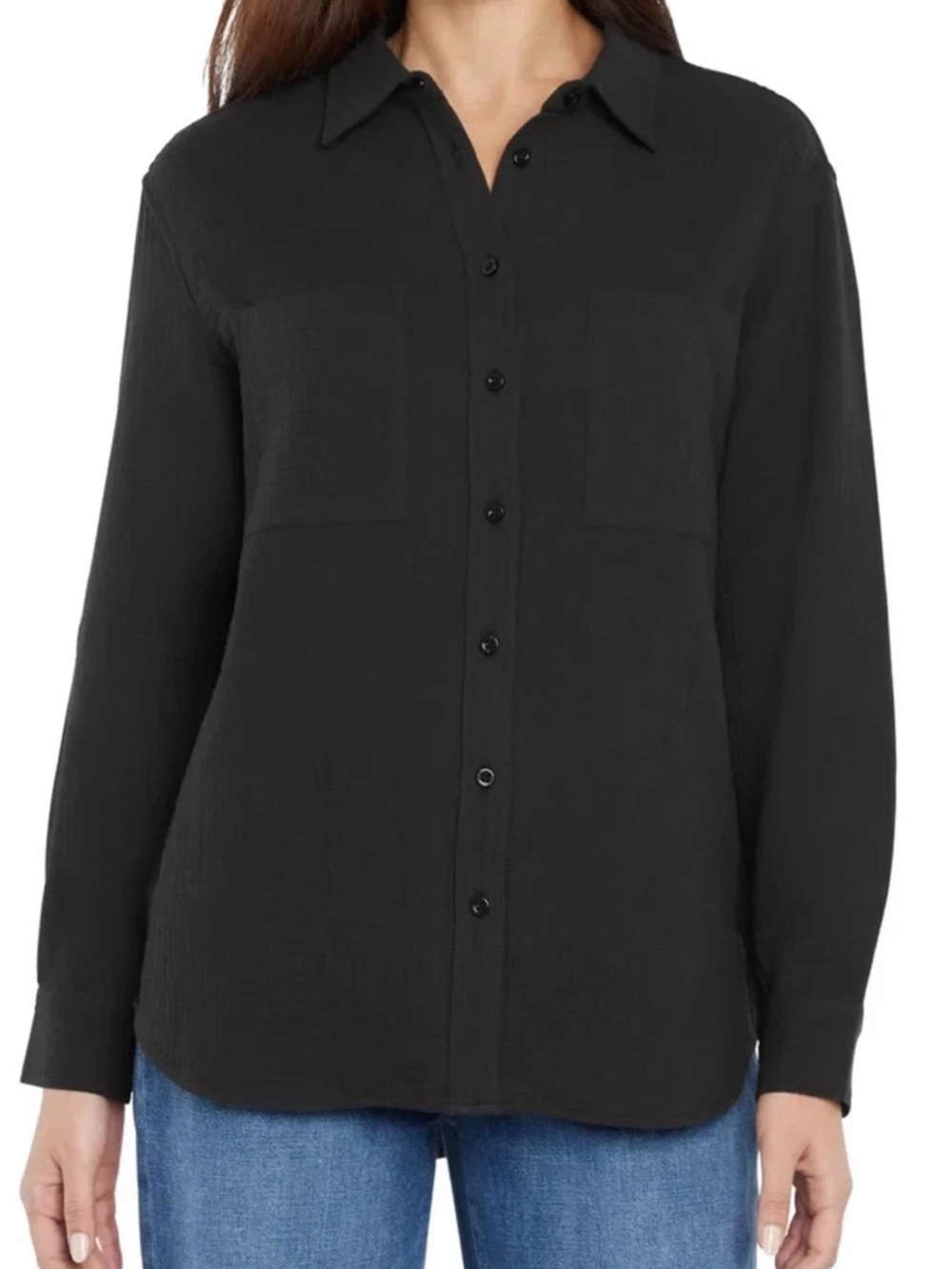 Gap Women's Gauze Button Front Shirt Black XS